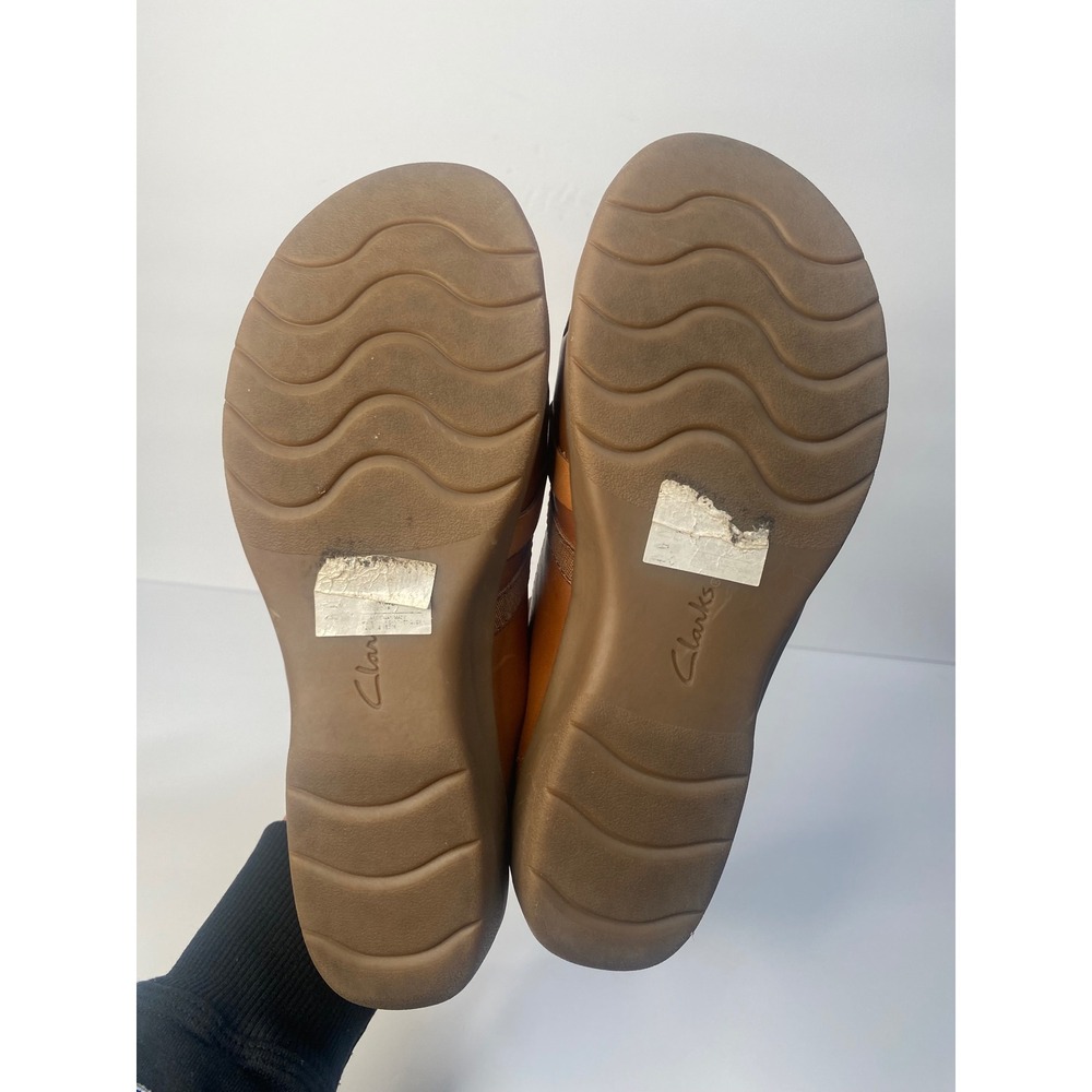 Clarks Collection Brown Leather Loafers Womens 7.5 W Woven Caged Slip On Comfort - Picture 7 of 7